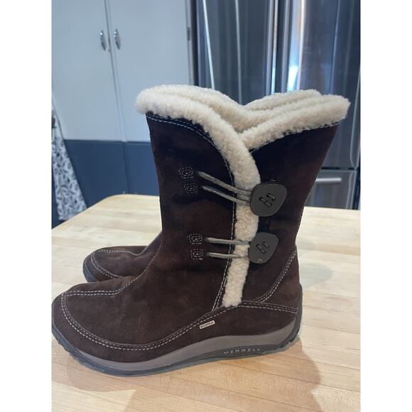 Merrell Yarra Womens Suede Waterproof 200 Gram Primaloft Boots Brown Size 7 - Picture 1 of 10